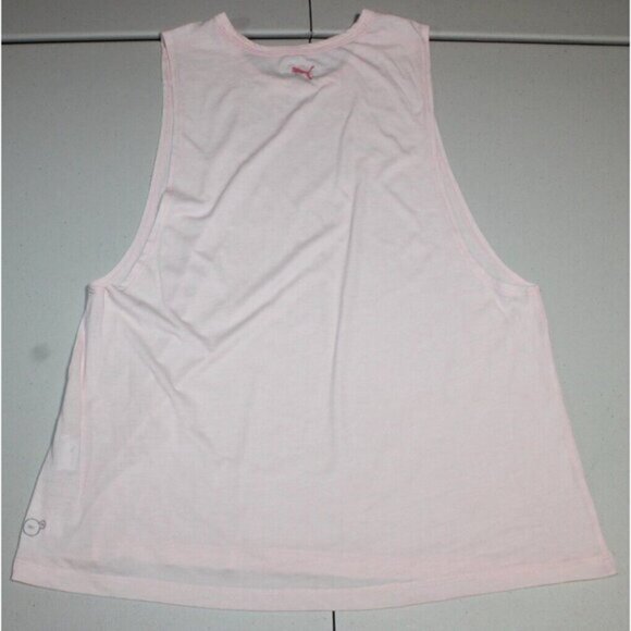 Womens PUMA Logo Scoop Neck Sleeveless Tank Top Large Pink Cotton Athletic Gym - Picture 2 of 4